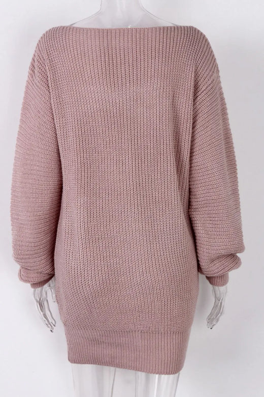 Boat Neck Long Sleeve Mini Sweater Dress - alternate view 5