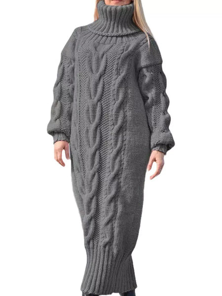Full Size Oversized Chunky Cable Knit Turtleneck Sweater Dress Plus Size - alternate view 5