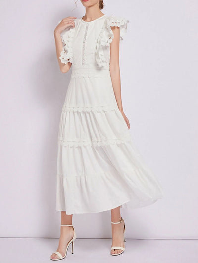 Sleeveless Ruffled Tiered Dress with Embroidered Trim - alternate view 5