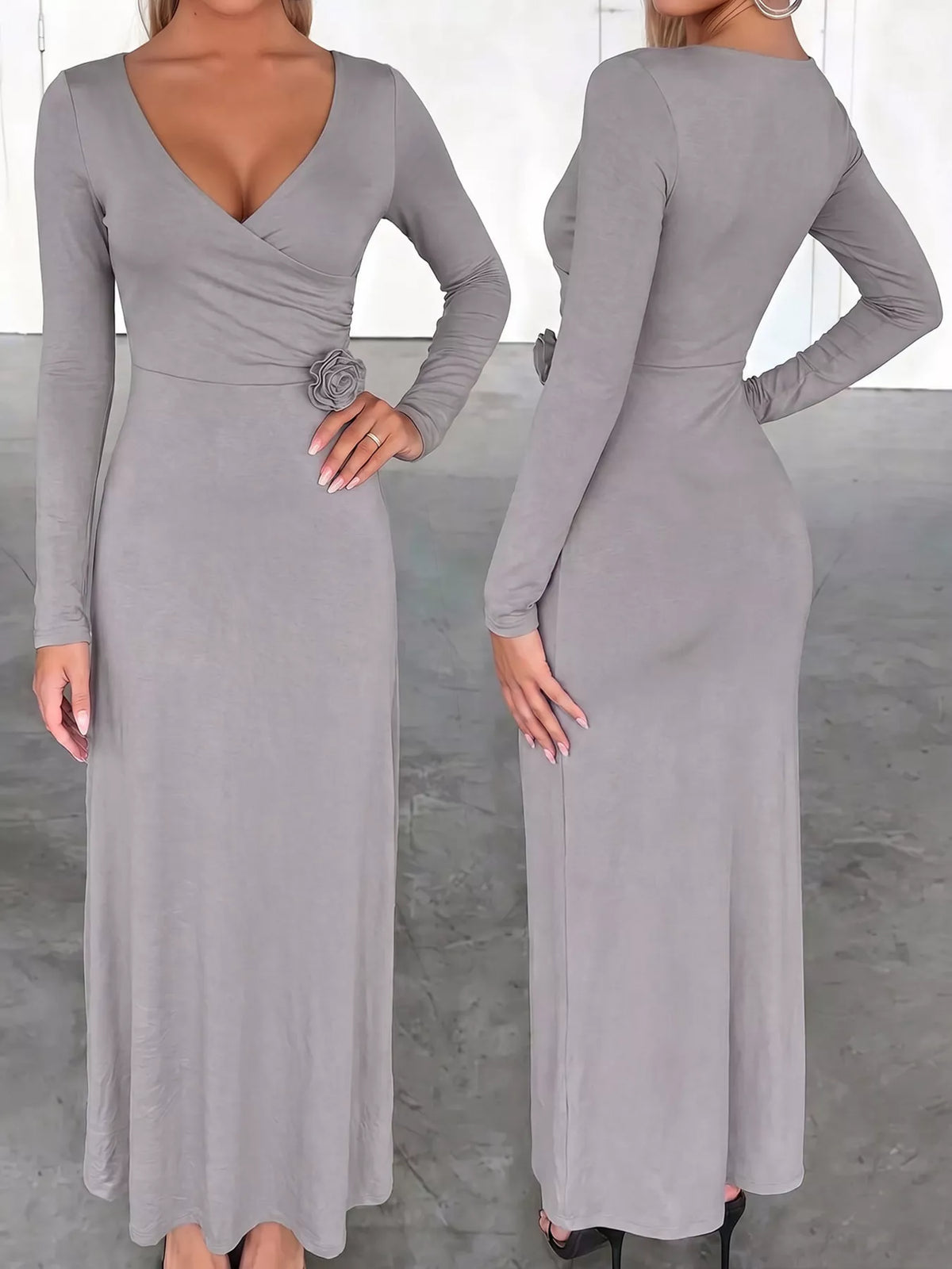 Surplice Long Sleeve Midi Dress - alternate view 6