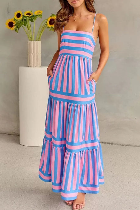 Striped Tiered Maxi Cami Dress - alternate view 4