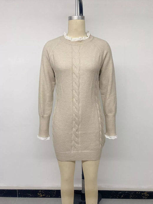 Cable Knit Raglan Sleeve Sweater Dress - alternate view 6