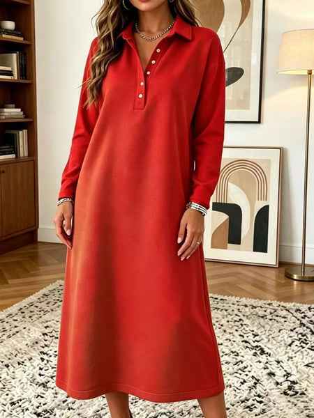 Polo Collar Long Sleeve Midi Dress - alternate view 7