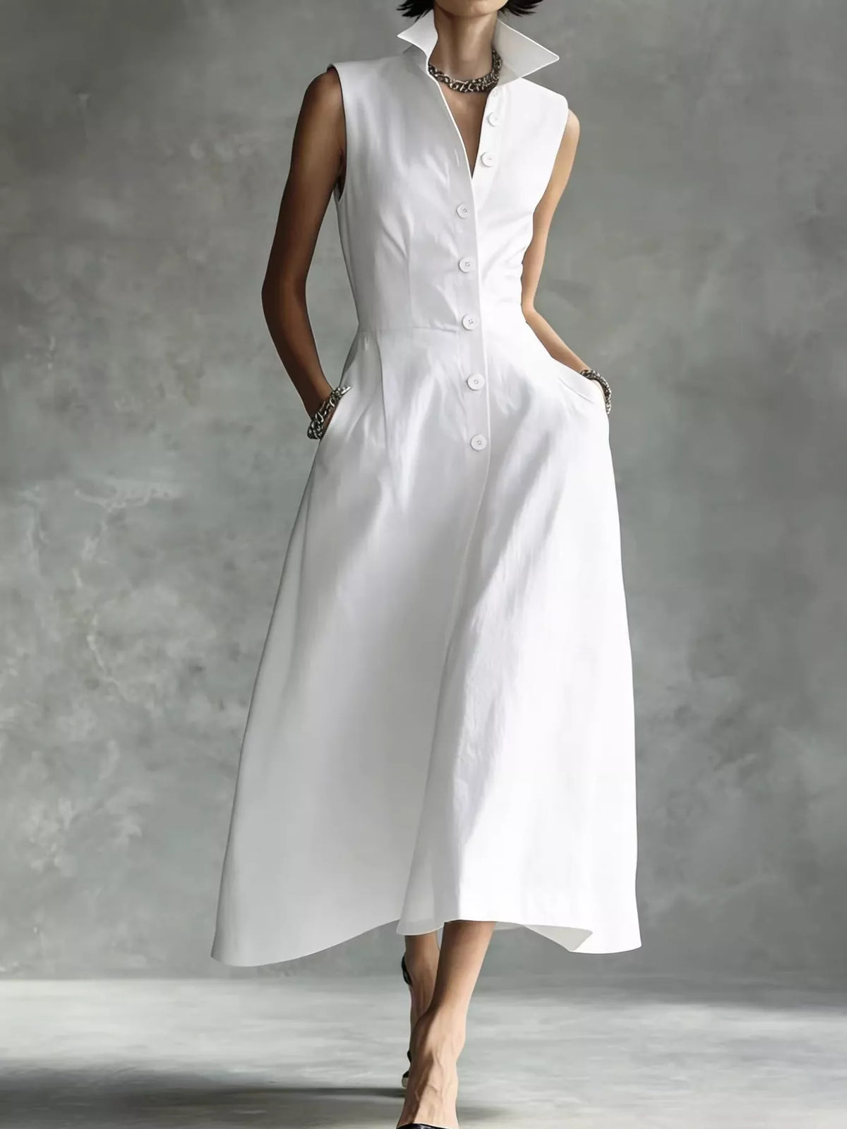 Sleeveless Button-Down Midi Shirt Dress - alternate view 6