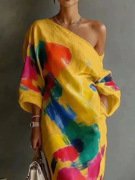 Full Size One-Shoulder Abstract Print Loose Fit Maxi Dress Plus Size - alternate view 6