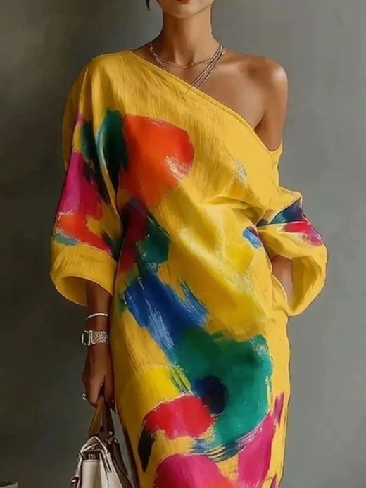 Full Size One-Shoulder Abstract Print Loose Fit Maxi Dress Plus Size - alternate view 6