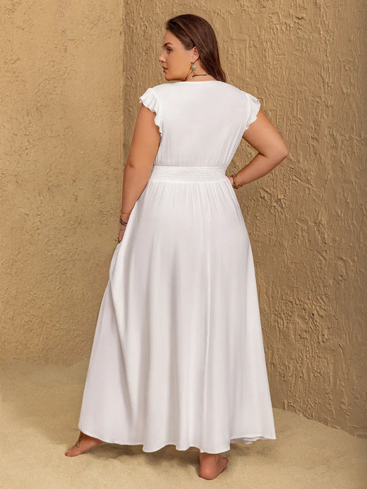 Embroidered Floral V-Neck Cap Sleeve Maxi Dress - alternate view 5