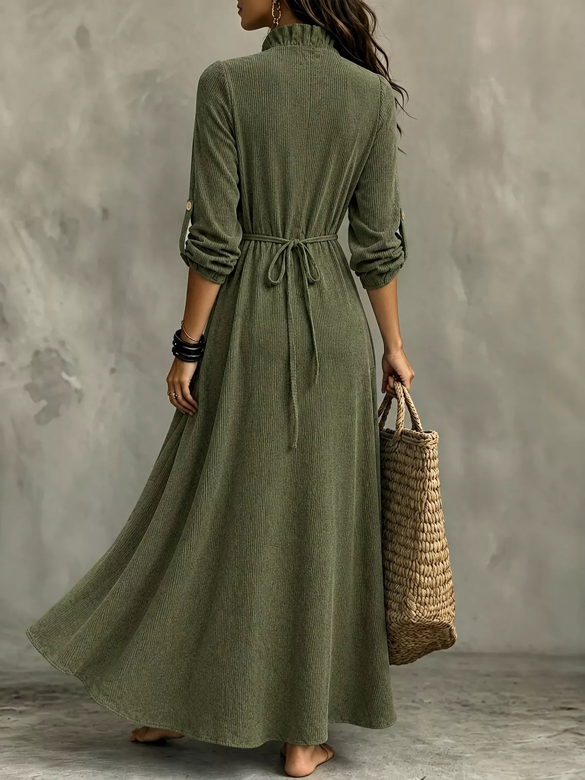 Full Size V-Neck Maxi Dress with Roll-Up Sleeves Plus Size - alternate view 2