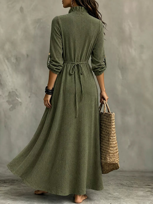 Full Size V-Neck Maxi Dress with Roll-Up Sleeves Plus Size - alternate view 2