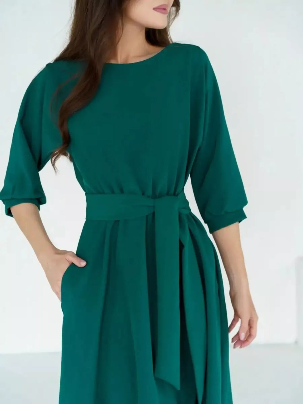 Elegant Belted Waist Midi Dress - alternate view 3