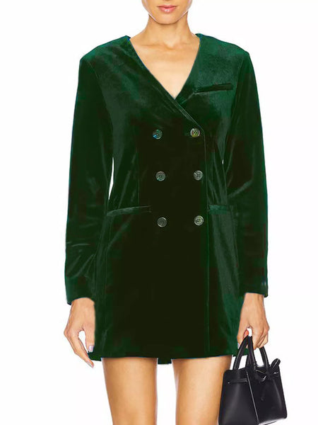Velvet Double-Breasted Blazer Dress - alternate view 3