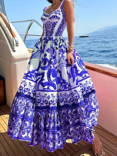 Smocked Printed Wide Strap Dress - alternate view 17