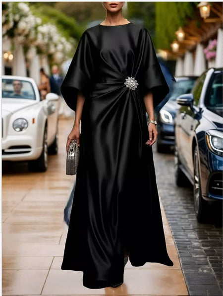 Full Size Satin Draped Evening Dress with Crystal Brooch Plus Size - alternate view 14