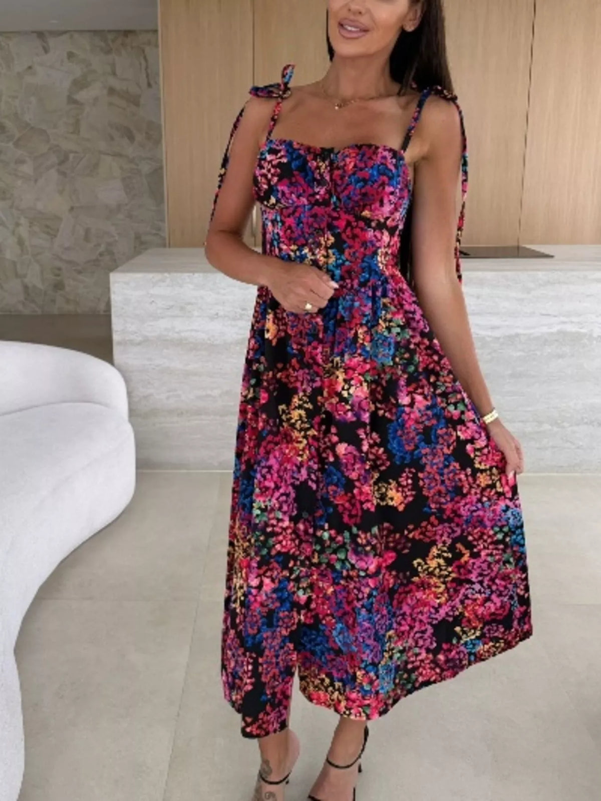 Printed Tie-Strap Midi Dress - alternate view 2