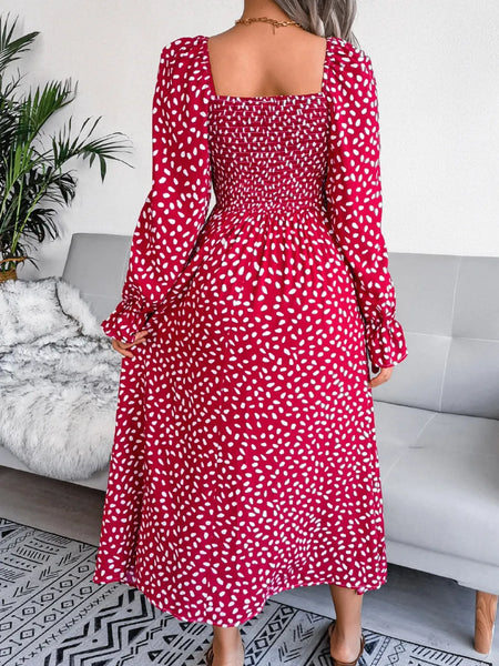 Smocked Square Neck Flounce Sleeve Dress - alternate view 7