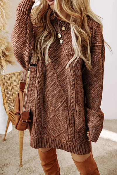 Cable-Knit Round Neck Sweater Dress - alternate view 7