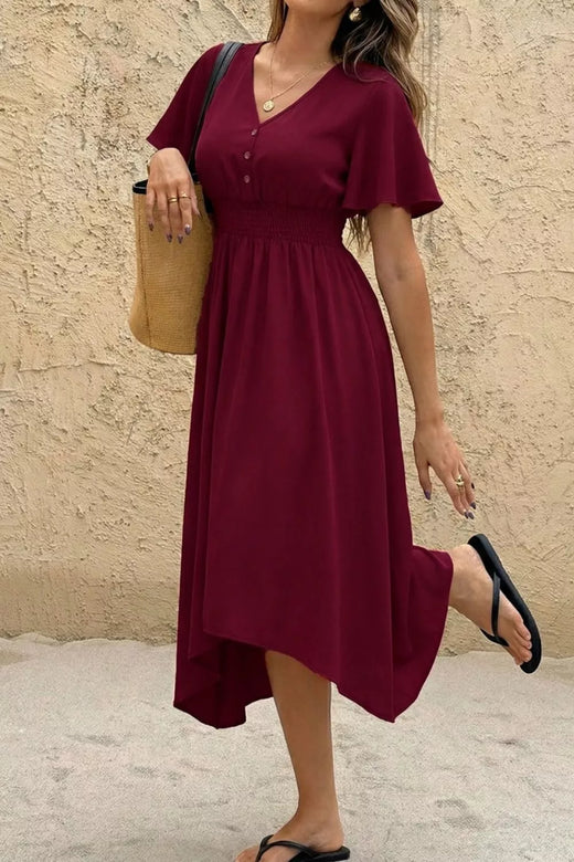 V-Neck Flutter Sleeve Midi Dress - alternate view 3