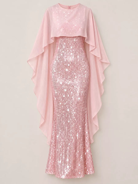 Sequin Cape Overlay Evening Dress - alternate view 7