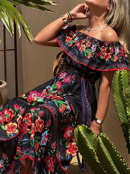 Floral Off Shoulder Ruffle Maxi Dress - alternate view 8