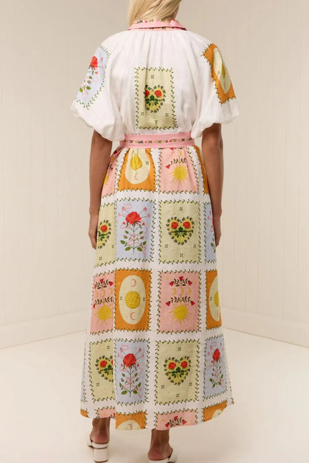 Printed Short Sleeve Belted Maxi Dress - alternate view 3