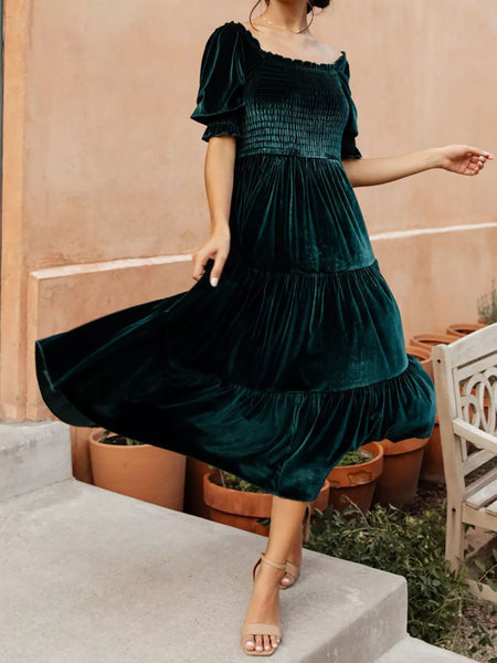 Velvet Smocked Tiered Midi Dress - alternate view 10