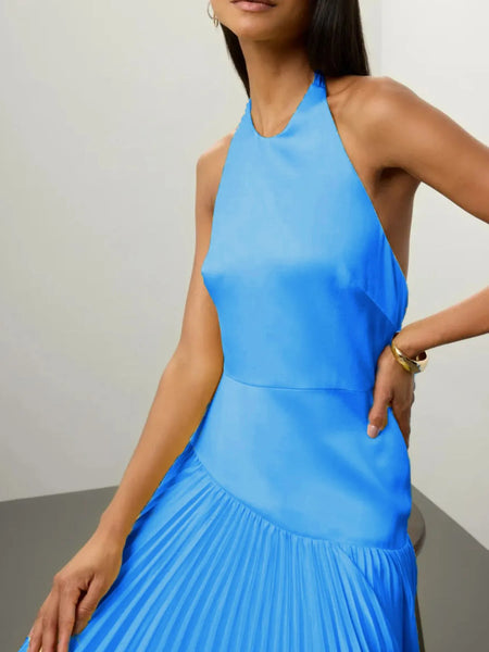 Pleated Halter Neck Sleeveless Maxi Dress - alternate view 10
