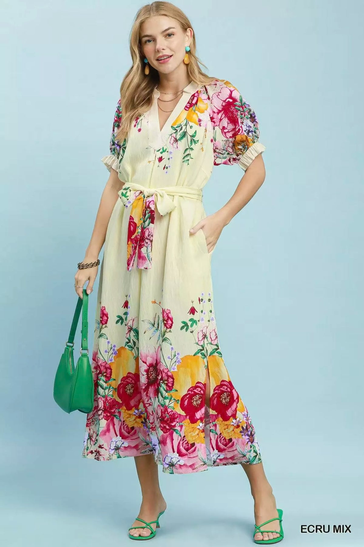 Mix Floral Border Print Midi Dress - alternate view 2