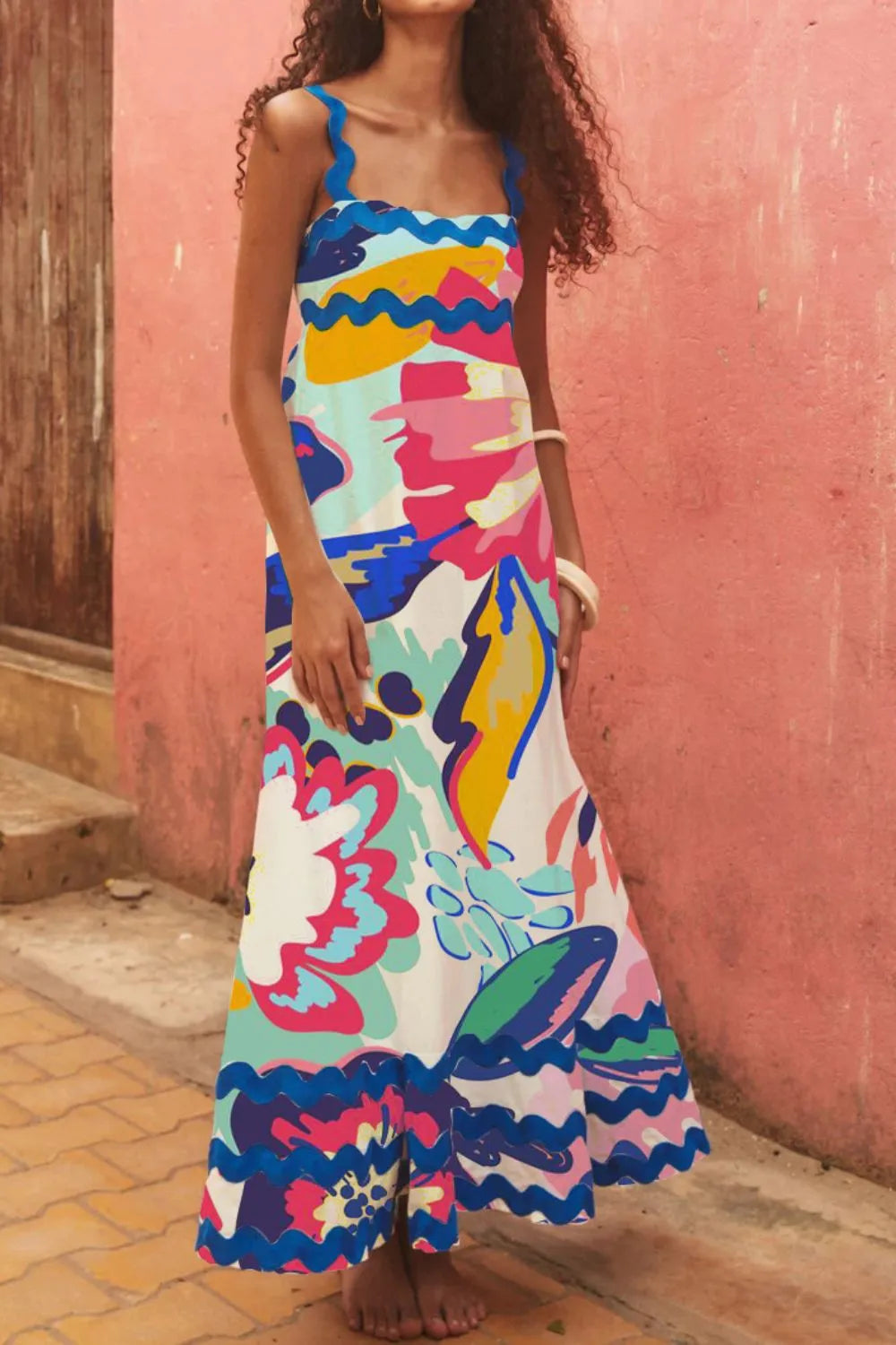 Printed Square Neck Wide Strap Dress - alternate view 4