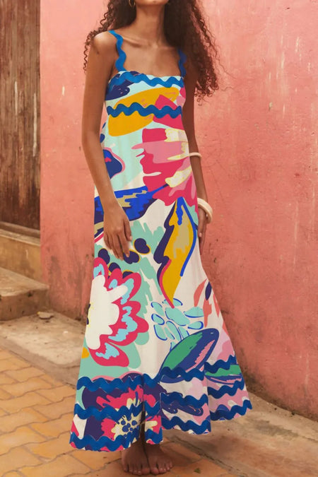 Printed Square Neck Wide Strap Dress - alternate view 4