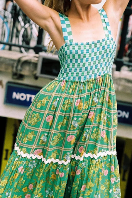 Printed Square Neck Tiered Dress - alternate view 6