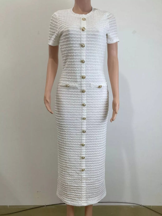 Textured Short Sleeve Midi Dress - alternate view 3
