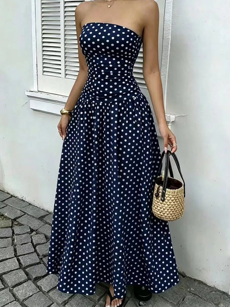 Strapless Polka Dot Ruched Maxi Dress - alternate view 28