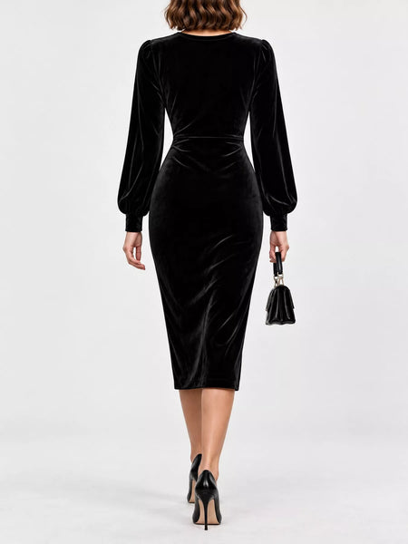 Full Size Velvet Long-Sleeve Wrap Dress Plus Size - alternate view 26