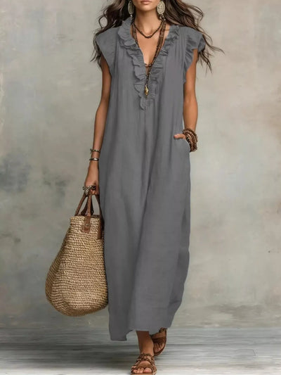 Ruffled V-Neck Maxi Dress - alternate view 10