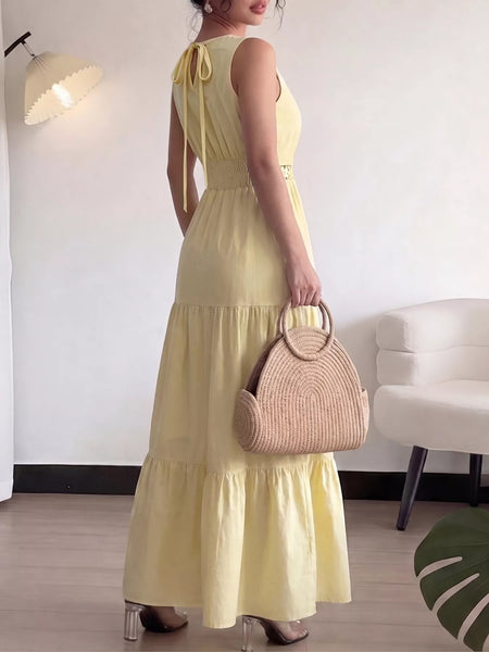 Sleeveless Tiered Lace Trim Maxi Dress - alternate view 5