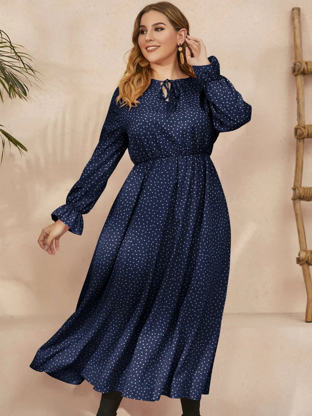 Ruffled Polka Dot Long Sleeve Midi Dress - alternate view 6