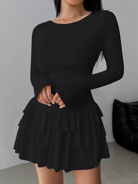 Layered Ruffle Long Sleeve Mini Dress - alternate view 10