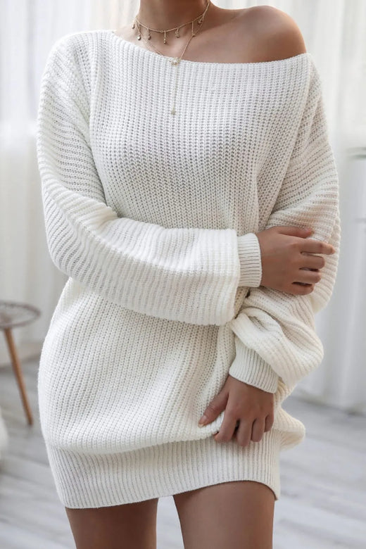 Boat Neck Long Sleeve Mini Sweater Dress - alternate view 6