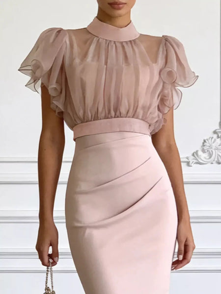 Sheer Ruffle Sleeve Midi Dress - alternate view 3