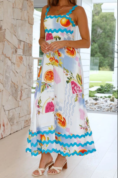 Printed Square Neck Wide Strap Dress - alternate view 13