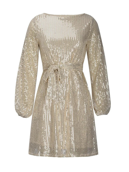 Sequin Tie Waist Long Sleeve Mini Dress - alternate view 3