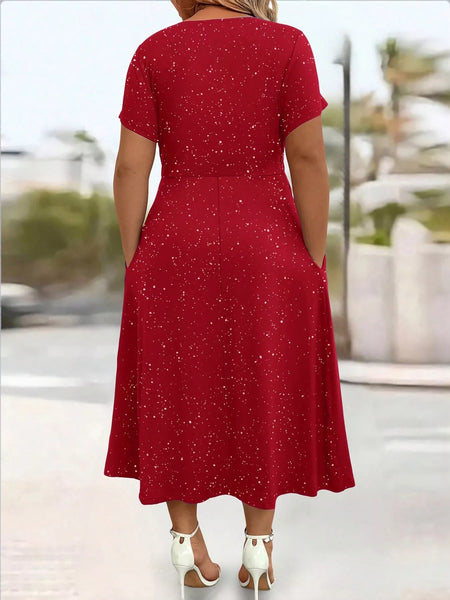 Full Size Twisted Front Short Sleeve Midi Dress with Pockets Plus Size - alternate view 6