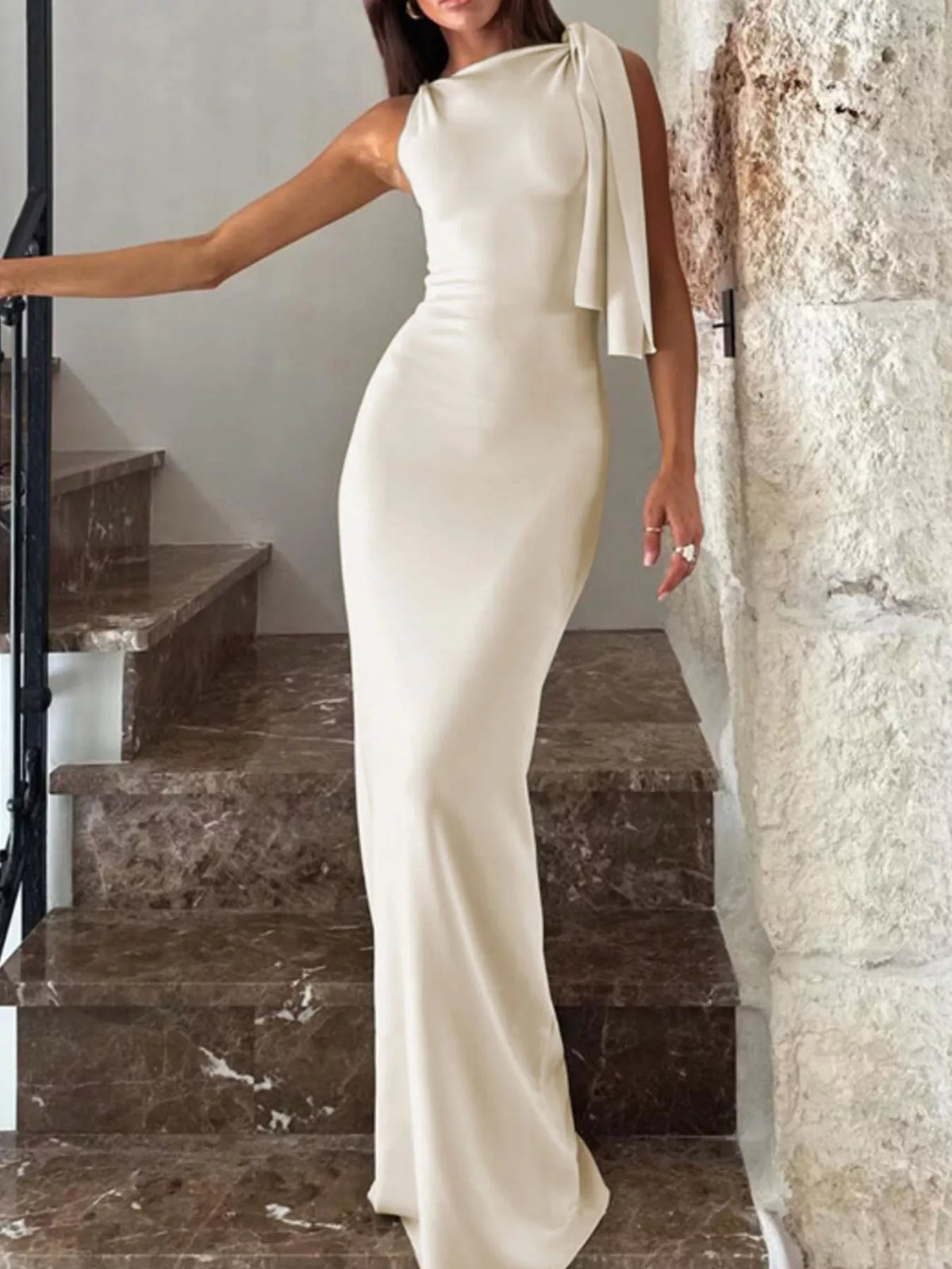 Sleeveless Maxi Dress with Draping Detail - alternate view 3