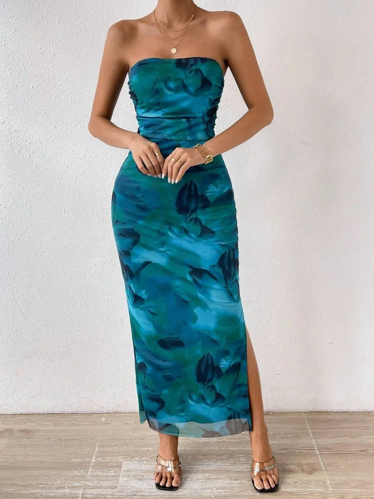 Printed Side Slit Tube Dress - alternate view 2