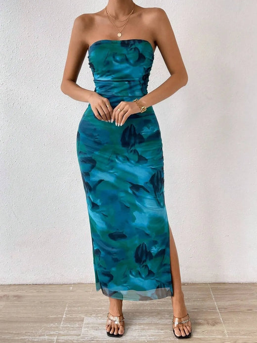 Printed Side Slit Tube Dress - alternate view 2