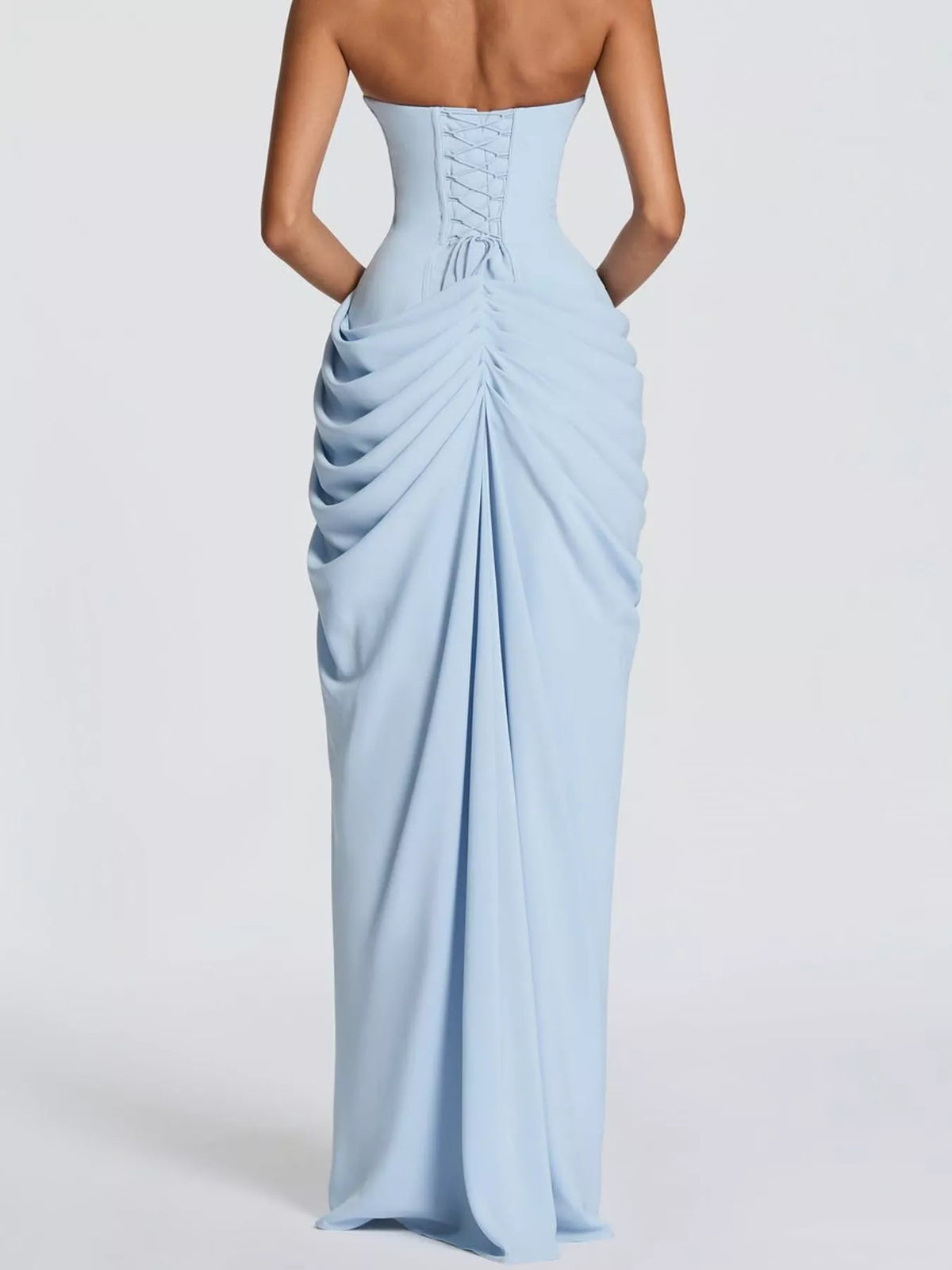 Elegant Strapless Ruched High-Slit Evening Dress - alternate view 5