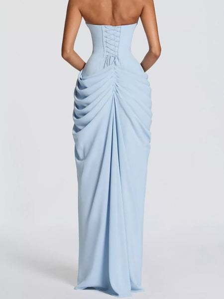 Elegant Strapless Ruched High-Slit Evening Dress - alternate view 5