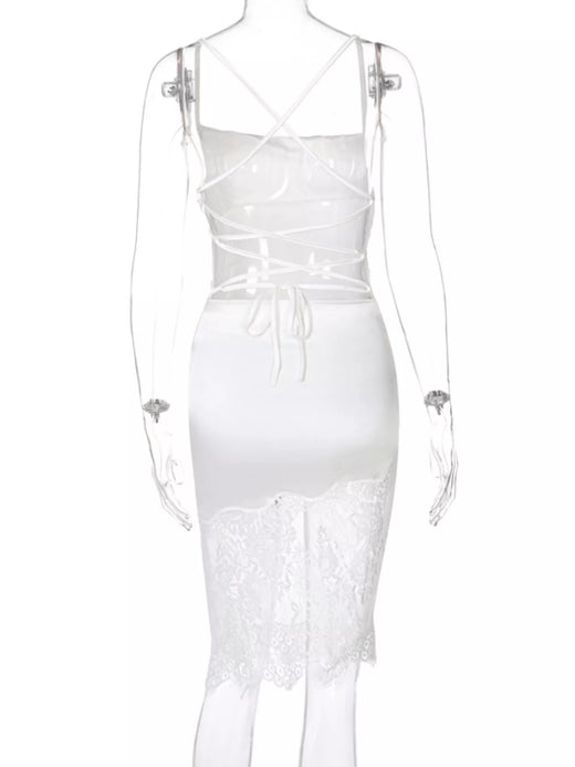 Satin Lace Trim Sleeveless Dress - alternate view 4