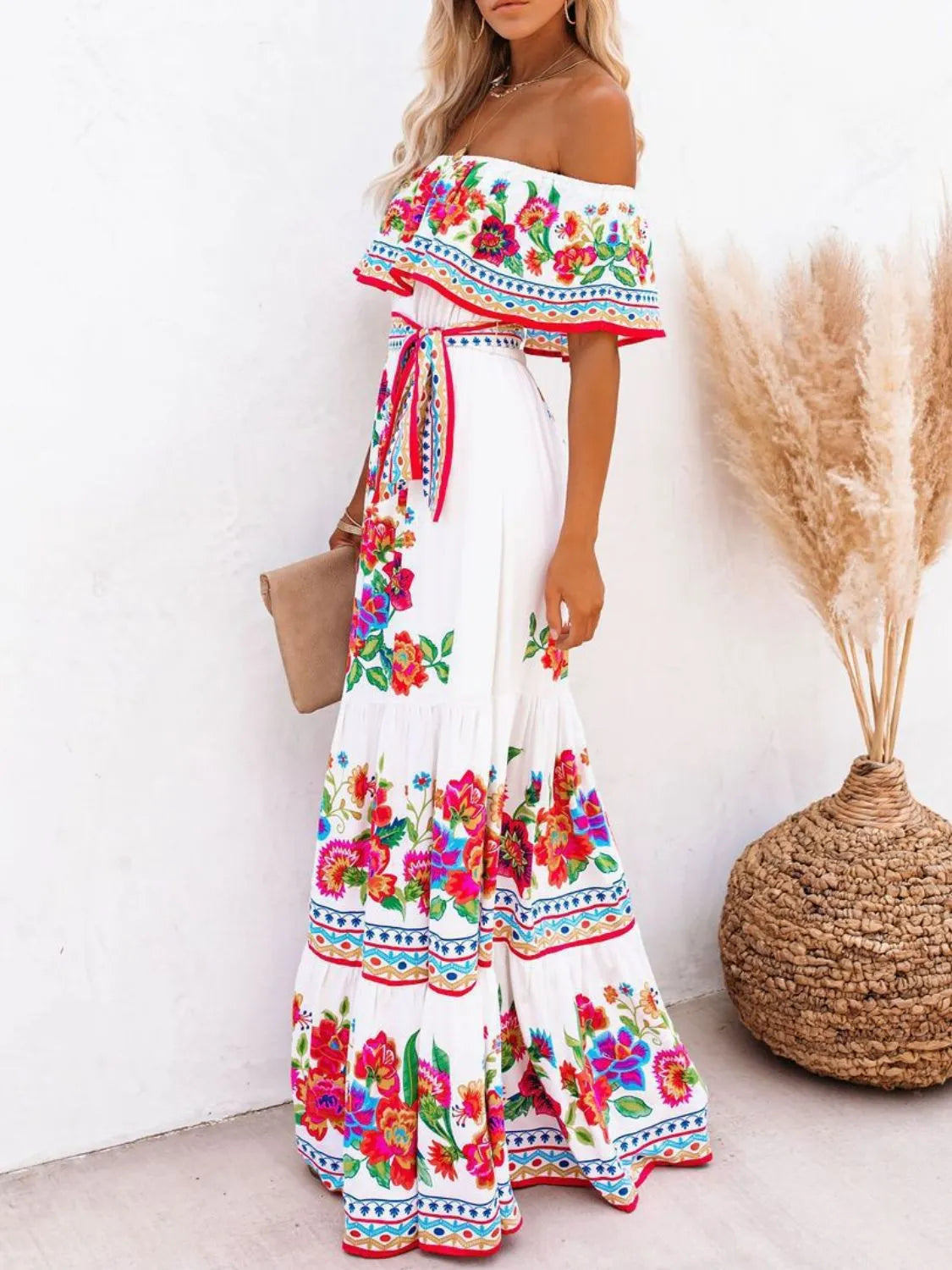 Floral Off Shoulder Ruffle Maxi Dress - alternate view 5