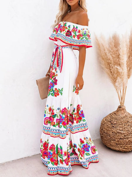 Floral Off Shoulder Ruffle Maxi Dress - alternate view 5